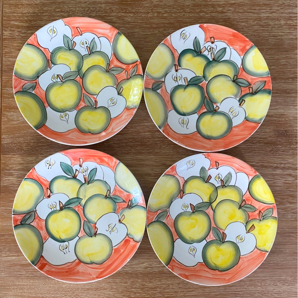 Huamei Hand-painted Green Yellow Apple Dinner Plates Set of 4
